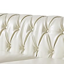 RUSTYER Chesterfield 3 Seater Sofa, Modern Leather Tufted Couch 3 Seater with Rolled Arms and Nailhead Mid-Century Upholstered Couch for Living Room, Bedroom, Apartment and Office, White RUSTYER