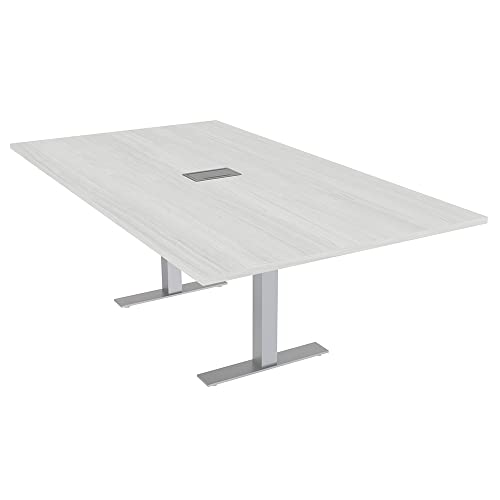 SKUTCHI DESIGNS INC. 6 Person Rectangle Conference Table with Power & Data | Brushed Silver Metal T-Base | Harmony Series Meeting Tables for Offices, Training Rooms, and Homes | White Cypress – 7ft SKUTCHI DESIGNS INC.