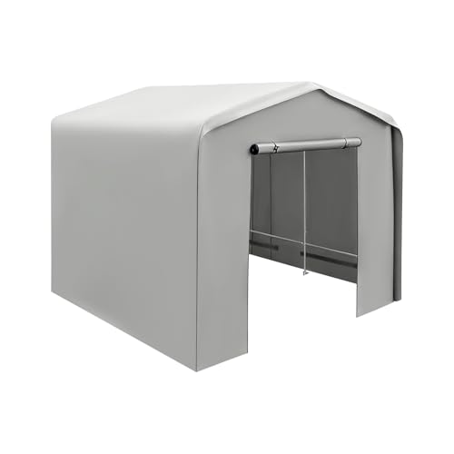 12x12ft Carport, Heavy Duty Carport Canopy with Roll-Up Door, Outdoor Portable Garage, Waterproof Shelter Vehicles, Car Canopy with All-Season Tarp for Cars, Trucks, Motorcycles & Storage (Gray) MIOUYTRT