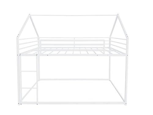 PVWIIK Bunk Bed Twin Over Twin for Girls,Boys,Twin House Bunk Bed Frame with Guardrail & Ladder,Noise-Free,Easy Assemble,No Box Spring Needed,White PVWIIK