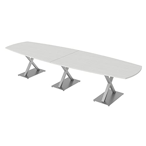 SKUTCHI DESIGNS INC. 12 Person Modular Conference Table with X Bases | Arc Boat | Harmony Series | 12' Table | White Cypress SKUTCHI DESIGNS INC.