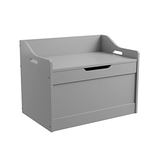RAAMZO Wood Modern Storage Bench Box Blanket Chest Trunk with Safety Hinged Lid in Grey Finish WoodArtSupply
