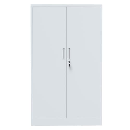 iJINGUR Metal Storage Cabinet with Locking Doors and Adjustable Shelves, 53.5-Inch Tall Lockable Storage Cabinets for Home Office Garage Kitchen Pantry (White) iJINGUR