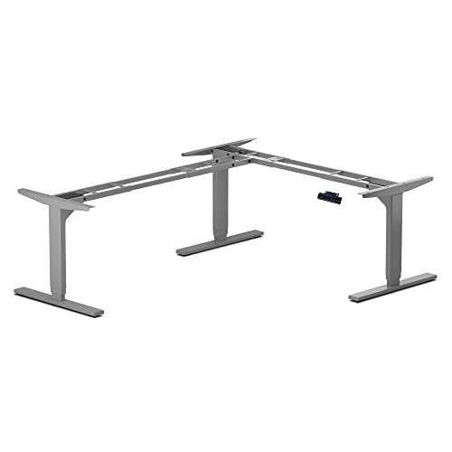 Standing Desk Corner Frame. Adjustable Height and Width Legs with Triple Electric Motors for Home Office L Shaped Desk FLT-05 Grey PROGRESSIVE AUTOMATIONS