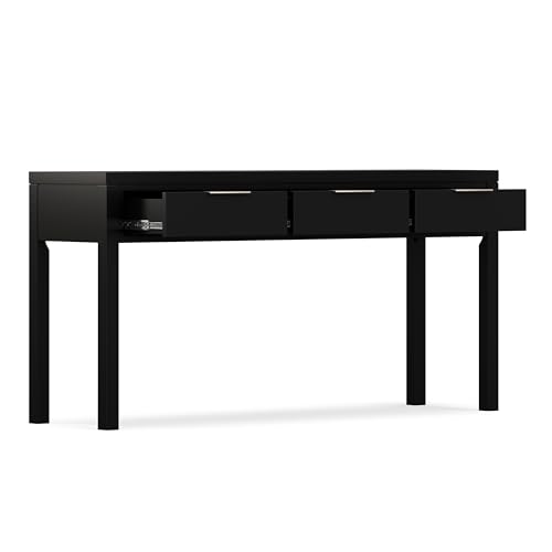 SIMPLIHOME Hollander Console Table - 60 Inch Wide Solid Wood Sofa Table in Black, Contemporary Storage Table for Entryway or Living Room with 3 Drawers and Sleek Metal Hardware SIMPLIHOME