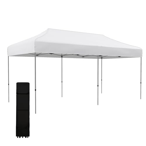 Outsunny 10' x 20' Pop Up Canopy Tent, Instant Sun Shelter with 3-Level Adjustable Height, Easy up Outdoor Tent for Parties with Wheeled Carry Bag for Garden, Patio, White Outsunny