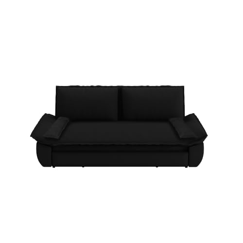 UPYOOE 70.1" Futon Sofa Bed Queen Size, Pull Out Bed, 3-in-1 Convertible Sleeper Sofa with 2 Soft Pillows, Modern Velvet Futon Couch for Living Room, Small Space, Apartment, Bedroom, Black UPYOOE