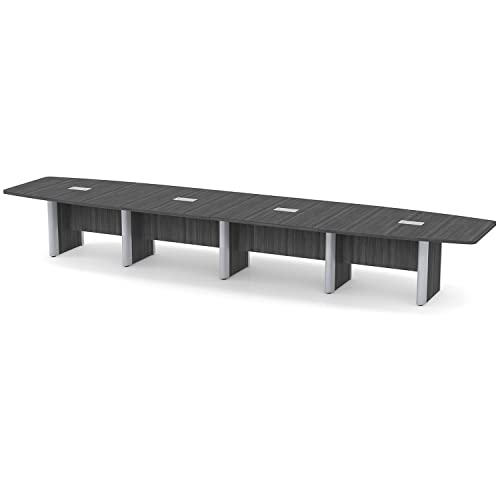 Thaweesuk Shop Gray 18 ft Modern Boat Shaped Conference Table Room Wood Hide Wires Inside Elliptical Metal Legs Desk Grommets Racetrack Silver 4 Power Data Modules Furniture Boardroom Office Business Generic
