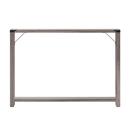 Taylor & Logan Willard Gray Wash Wood Two Tier Modern Farmhouse Console Table with Black Metal Corner Accents and Cross Bracing Taylor & Logan