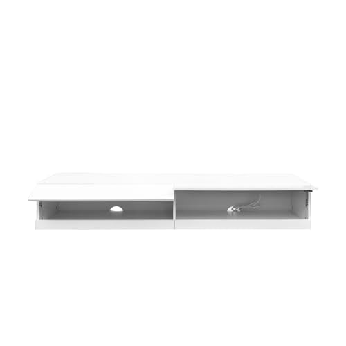 LED Floating TV Stand for 75 inch TV, Modern Wall Mounted TV Shelf with Light String for 55 65 75 Inch TV, Elegant Entertainment Center Equipped with Power Outlet, Front High Gloss TV Console White Banzeem