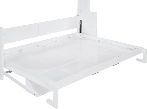 MERITLINE Queen Horizontal Murphy Bed with Desk,Wood Folding Hideaway Murphy Wall Bed for Adult,Guest Room,No Box Spring Needed, Easy Assembly (White,Queen) MERITLINE
