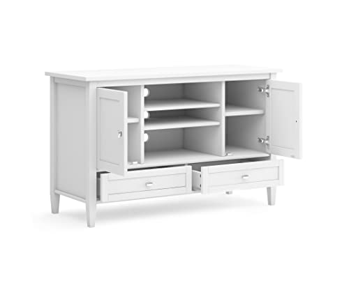 SIMPLIHOME Warm Shaker SOLID WOOD Universal TV Media Stand, 47 inch Wide, Transitional, Living Room Entertainment Center, Storage Cabinet, for Flat Screen TVs up to 55 inches in White SIMPLIHOME