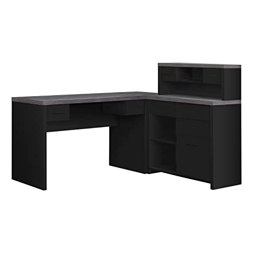 Monarch Specialties Computer Desk L-Shaped - Left or Right Set- Up - Corner Desk with Hutch 60"L (Black - Grey Top) Monarch Specialties