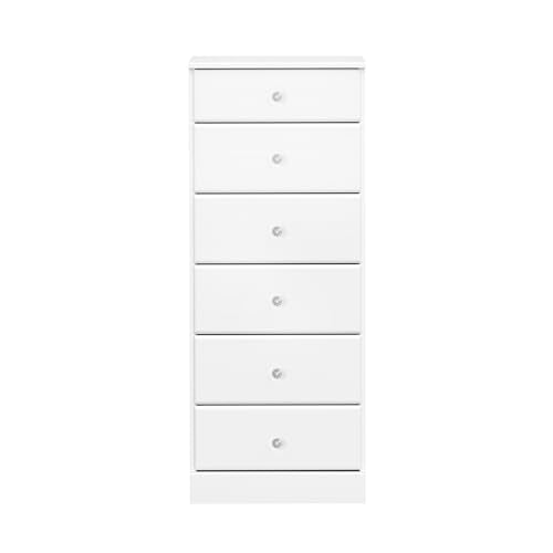 Prepac Astrid Simplistic 6-Drawer Tall Dresser for Bedroom, Functional Chest of Drawers with Acrylic Knobs, 16.5"D x 19.75"W x 50"H, White Prepac