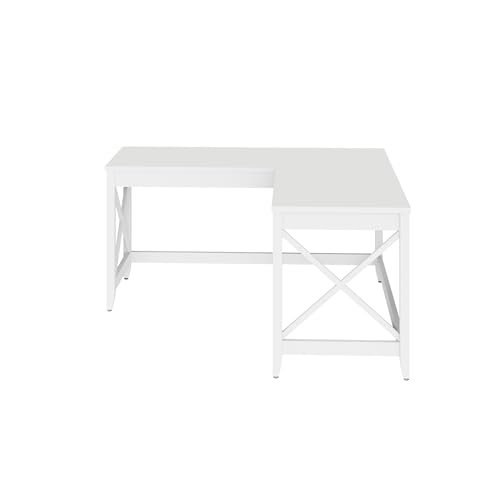 Workspace by Alera L-Shaped Farmhouse Desk, 58.27" x 58.27" x 29.53", White Alera