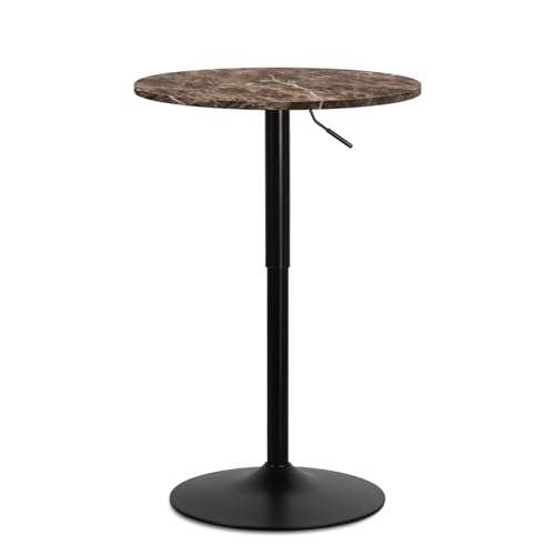 MoNiBloom 23.5" Round Cocktail Bar Table with Metal Base, Rotatable Tall Bistro Pub Table with Adjustable Height Brown Marble Texture Top Counter Bar for Kitchen Dining Room Living Room MoNiBloom