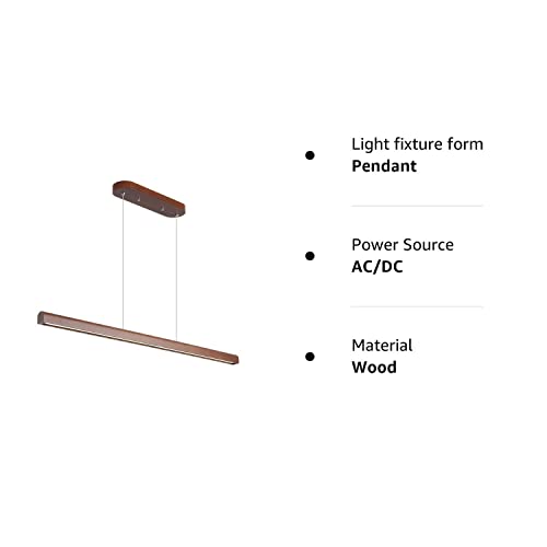 47.2" Wood Linear Pendant Light 34W Led Dimmable Dining Pendant Light Wood Kitchen Island Lights Ceiling Pendant Hanging Light for Dining Room Office studing Walnut Color(Ash Wood) YISDESIGN