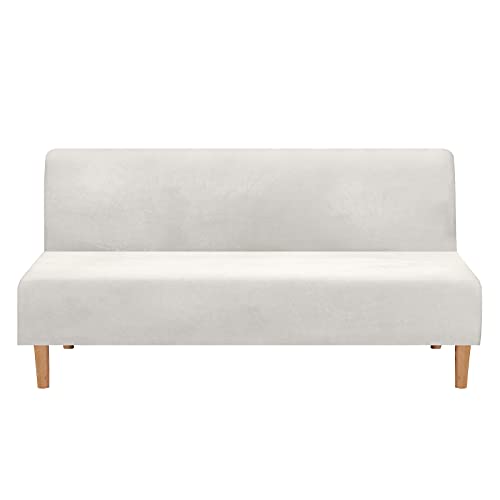 ele ELEOPTION 3 Seat Armless Sofa Bed Cover Stretch Slipcover Velvet Thicker Full Size Folding Cushion Couch Covers Furniture Protector Sofa Futon Cover White Color ele ELEOPTION