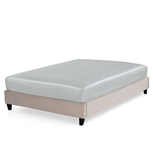 P Pothuiny Satin Fitted Sheet Full Size, 1 Single Fitted Sheet Only, Extra Soft Deep Pocket Bottom Bed Sheets Mattress Cover Fits 12" to 16", Wrinkle Free, Fully Elasticized (Silver Grey) P Pothuiny