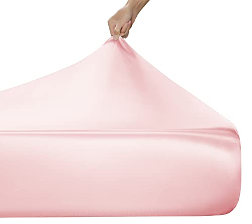MILVOWOC Twin Satin Sheet - Light Pink, Soft Bottom Fitted Sheet - 1 Piece MILVOWOC