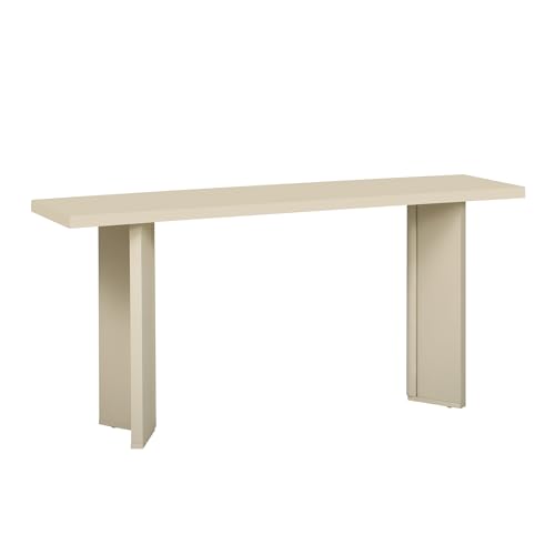 Merax 63-Inch Minimalist Console Table with Pine Veneer and Geometric Legs, Stylish Narrow Entryway Table for Living Room, Dining Room, Hallway and Study, Beige Merax
