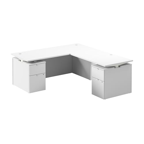 Bush Business Furniture 72-inch Height Adjustable L Shaped Standing Desk with Drawers, Ergonomic Sit-Stand Computer Table for Office, Stratus Collection, White with White Base Bush Furniture