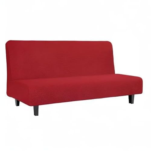 Easy-Going Stretch Futon Slipcover Armless Futon Bed Cover Furniture Protector Without Armrests with Elastic Bottom for Kids, Soft Jacquard Fabric Small Checks (Large, Christmas Red) Easy-Going
