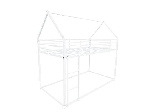 PVWIIK Bunk Bed Twin Over Twin for Girls,Boys,Twin House Bunk Bed Frame with Guardrail & Ladder,Noise-Free,Easy Assemble,No Box Spring Needed,White PVWIIK