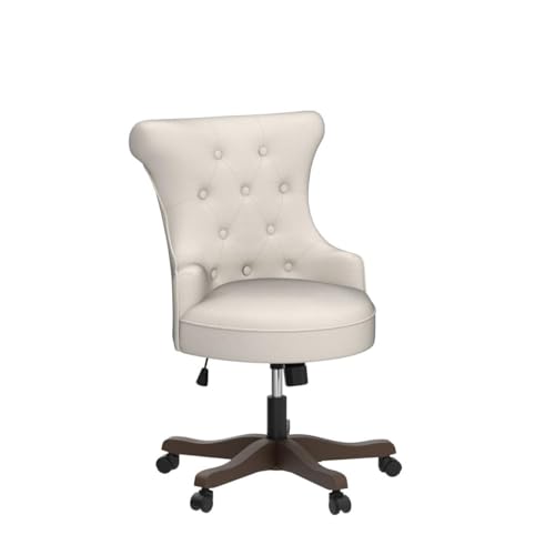 Batohom Home Office Chair Adjustable Height Swivel Chair with Wheels Linen Fabric Upholstered Computer Desk Chair with Wooden Legs Comfortable Armless Chair for Home Office Study Studio(Beige) Batohom
