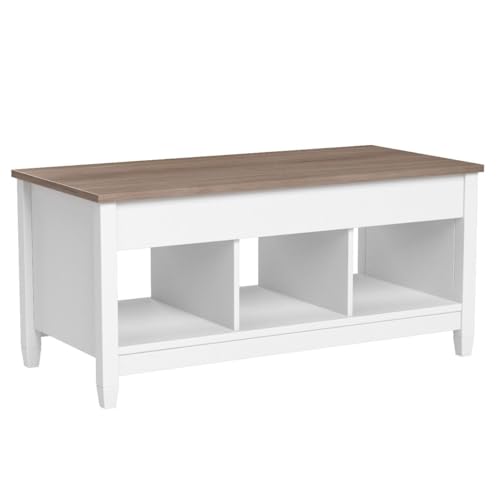 Tangkula Wood Lift Top Coffee Table, Modern Coffee Table w/Hidden Compartment and Open Storage Shelf for Living Room Office Reception Room (White) Tangkula