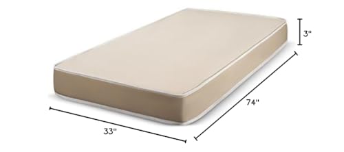 FORTNIGHT BEDDING 3 inch Thick Foam Mattress with Durable Fabric Cover - 33x74 inch for RV, Cot, Folding Bed & Daybed - CertiPUR-US Certified – Made in USA FORTNIGHT BEDDING