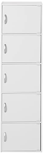 HODEDAH IMPORT Bookcase, White, 5 Door Hodedah