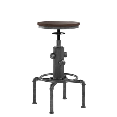 Topower Industrial Barstool,13" Solid Wood, Adjustable Height 23.6"-29.5", Counter Stool, Kitchen Cafe Pub Bar Stool, Set of 2, Silver Topower