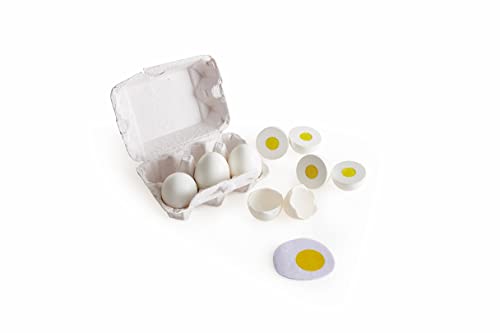 Hape Egg Carton Kitchen Toys Children Play Kitchen Game Food Toy for Kids Early Development, Learning (3Pcs Hard-Boiled Eggs & 3Pcs Fried Eggs) Hape