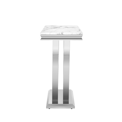 Maotifeys 47" Marble Console Table Modern White Faux Marble Entryway Table with U-Shape Silver Mirrored Stainless Steel Base Luxury Accent Sofa Table for Living Room Hallway Corridor Table Maotifeys
