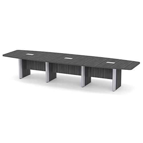 Thaweesuk Shop New 16 ft Gray Modern Executive Boat Shaped Conference Table Room Wood Hide Wires Inside Elliptical Metal Legs Desk Grommets Racetrack Power Modules Black Boardroom Furniture Business Generic