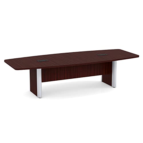 Thaweesuk Shop New 10 FT Mahogany Luxurious Modern Boat Shaped Conference Table Room Wood Hide Wires Inside Elliptical Silver Metal Legs Desk Grommets Racetrack Meeting Boardroom Office Furniture Generic