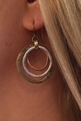 Handmade Sunrise Tricolor Dangle Earrings - Burnished Circles, Copper, Brass and Silverplated Of Earth and Ocean