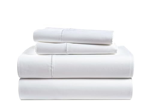 100% Egyptian Cotton Sheets Queen Size - Naturally Cooling & Breathable 4 Piece Silky Sateen Weave Queen Sheet Set, Ultra-Soft & Durable Hotel Luxury Sheets with 15" Snug Fit Deep Pockets - White