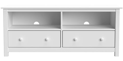 Handcrafted Solid Oak TV Stand Entertainment Center - Elegant White Media Console with Spacious Storage Drawers & Open Shelves - Sturdy Wood Cabinet Fits TVs up to 55 Inches From the Tree Furniture
