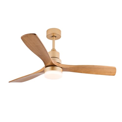 Baitai 52 inch Champagne Gold Luxury Style Ceiling Fan with Light Solid Wood Blade Noiseless Reversible Motor Dimmable Light Memory Living Room and Bedroom Ceiling Fan Baitai