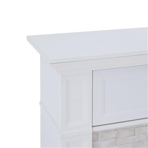 Bowery Hill Faux Stone Electric Fireplace TV Stand in White Finish BOWERY HILL