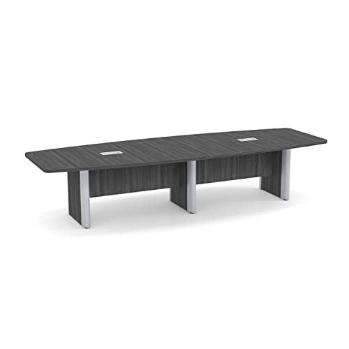 Saranya 18 Shop New Modern 12 FT Gray Finish Executive Boat Shaped Conference Table Hide Wires Inside Metal Legs Grommets Racetrack Boardroom Meeting Room Desk Office Wood White 2 Power Data Modules Generic