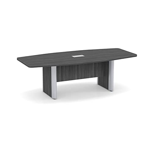 Thaweesuk Shop New Gray 8 FT Modern Boat Shaped Conference Table Wood Room Hide Wires Inside Elliptical Metal Legs Desk Grommets Racetrack Power Silver Modules Boardroom Meeting Business Furniture Generic