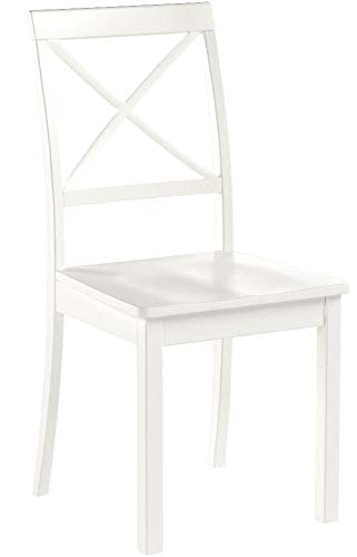 East West Furniture Boston Dining Room Cross Back Solid Wood Seat Chairs, Set of 2, Linen White East West Furniture