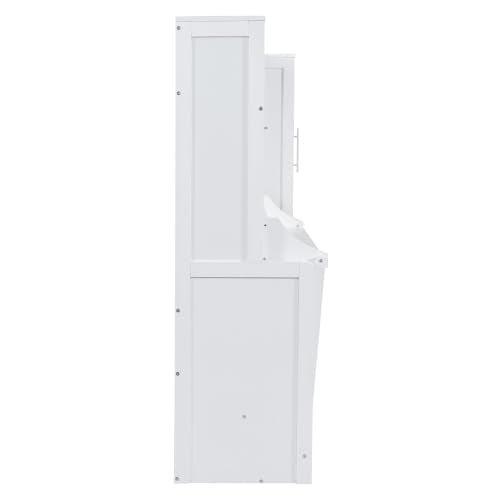 Queen Size Murphy Bed with Closet, Wall Bed with Storage Drawers, Murphy Bed Cabinet for Bedroom, Guest Room, Home Office, White Bellemave