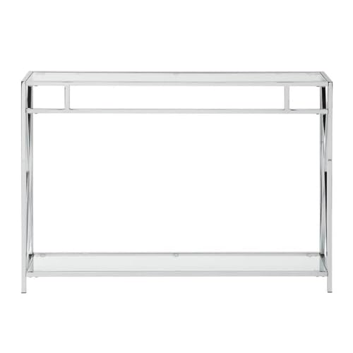 Convenience Concepts Oxford Chrome Console Table 42" - Contemporary Modern Sofa Table with Storage Shelf, Narrow Entryway Hall Table for Living Room, Bedroom, Bathroom, Glass/Chrome Convenience Concepts