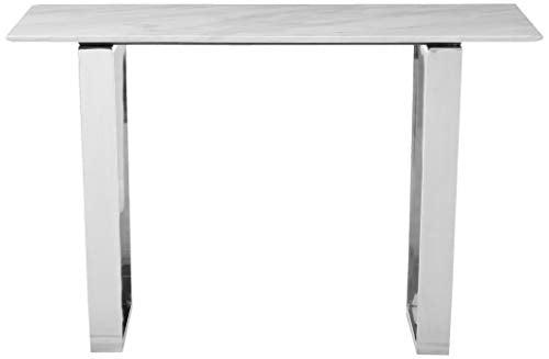 Meridian Furniture Carlton Collection Modern | Contemporary Marble Top Console Table with Stainless Steel Base and Polished Chrome Finish, 48" W x 17.5" D x 30" H, Meridian Furniture