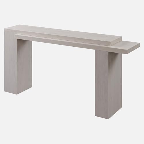 OKD 63 Inch Modern Entryway Console Table, Solid Geometry Accent Sofa Table Behind The Couch, Narrow Console Table for Entryway, Hallway, Living Room, Foyer, White Alder OKD