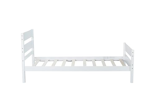 Ball & Cast Twin Bed Frame with Single Panel Headboard and Footboard,Wooden Platform Bed No Box Spring Needed,Wood Slat Support Mattress Foundation,White Ball & Cast